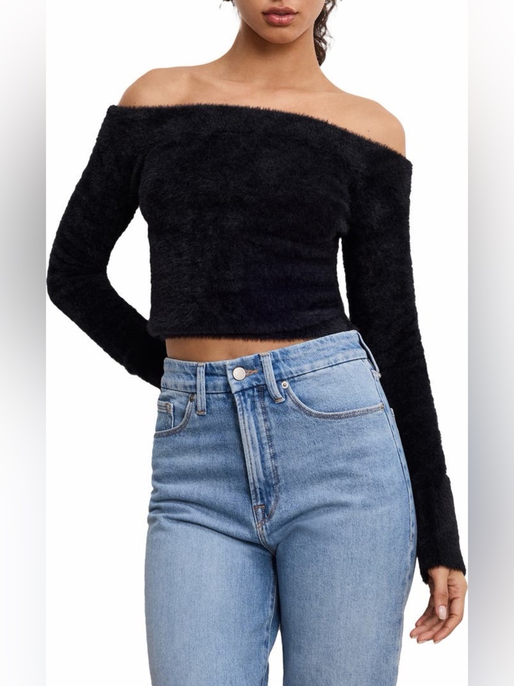 Good American Off The Shoulder Sweater Black
